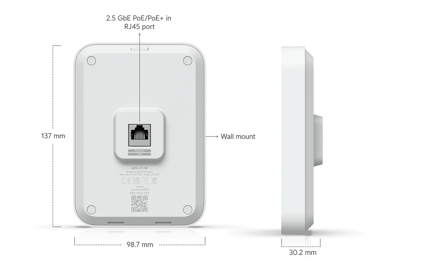 Ubiquiti U7-IW In-Wall Access Point WiFi 7 2.5 GbE — 3