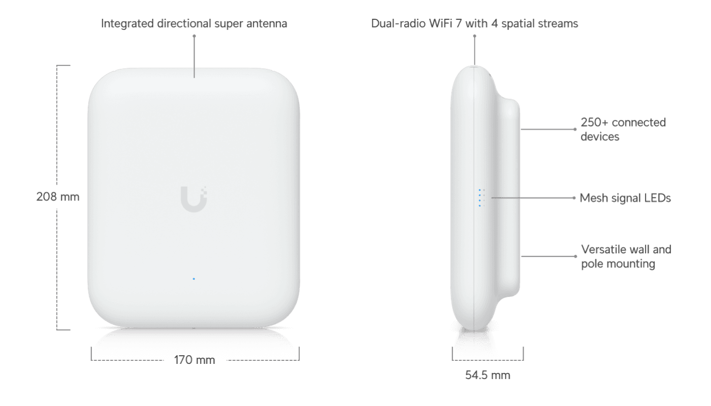 Ubiquiti U7-Outdoor WiFi 7 Outdoor Access Point, IPX6, 2.5 GbE — 2