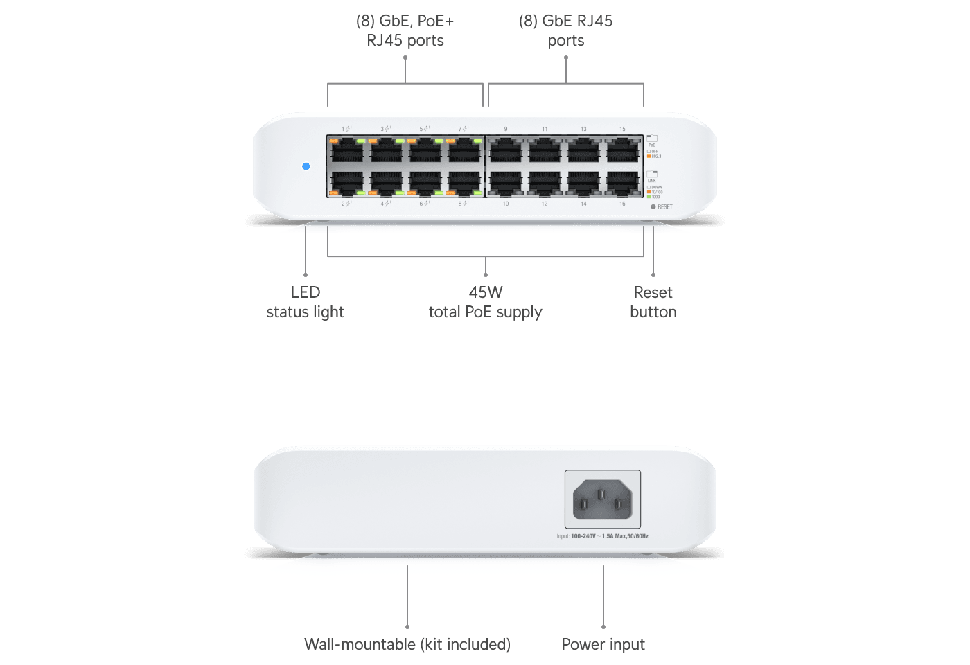 Ubiquiti USW-Lite-16-PoE 16-Port Gigabit PoE+ Switch — 2
