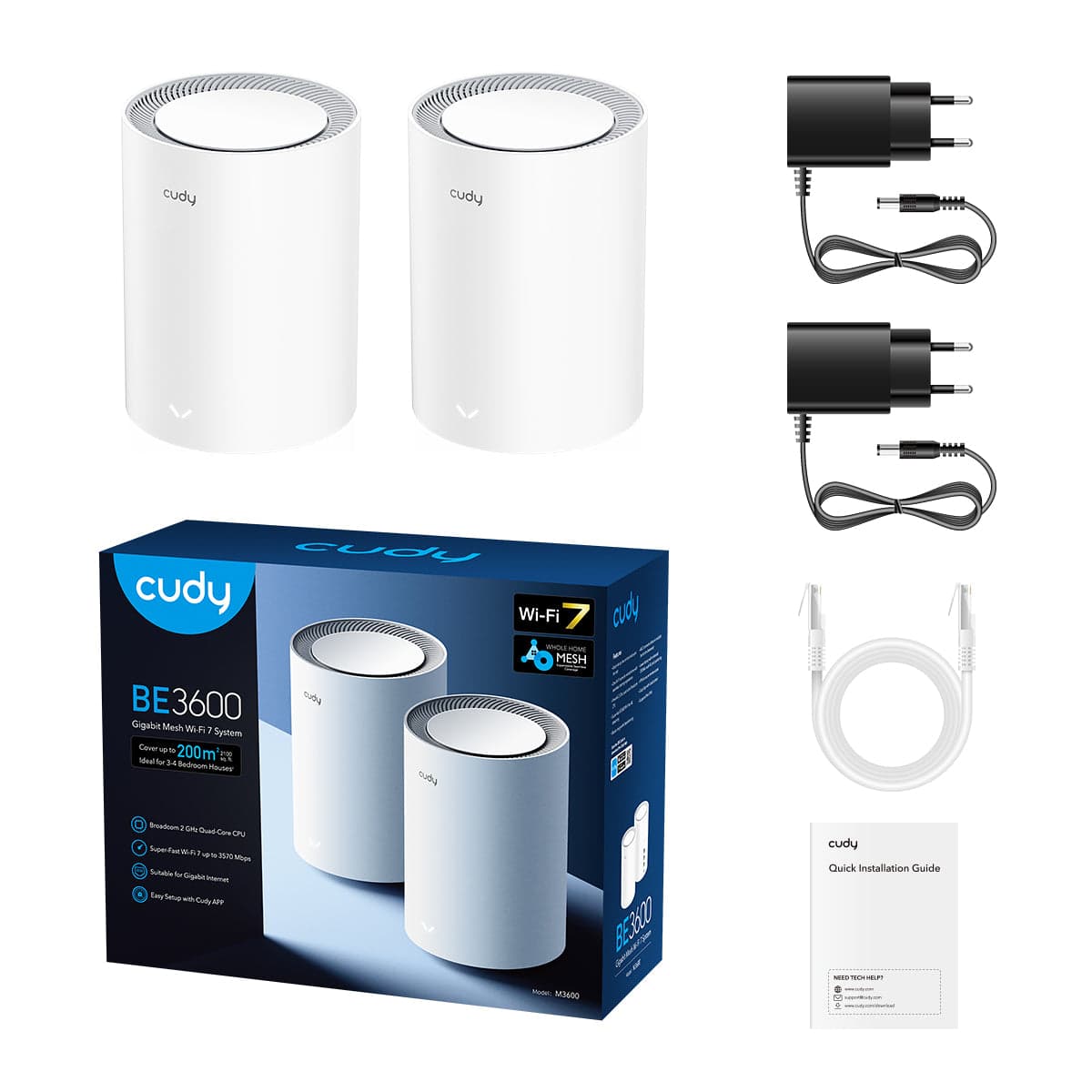 Cudy M3600 (2'li Paket) BE3600 Wi-Fi 7 Mesh Sistemi — 3
