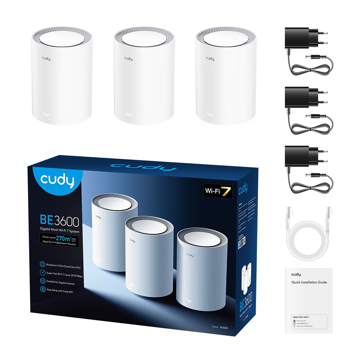 Cudy M3600 (3-Pack) BE3600 Wi-Fi 7 Mesh Sistemi — 3