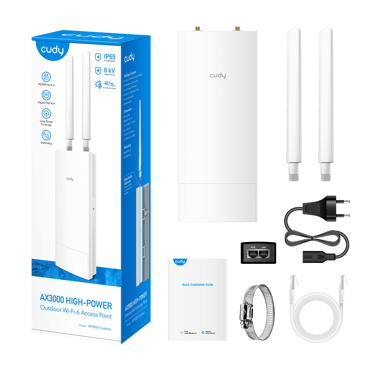 Cudy AP3000 Outdoor - AX3000 Yüksek Güçlü WiFi 6 Dış Mekan Access — 6