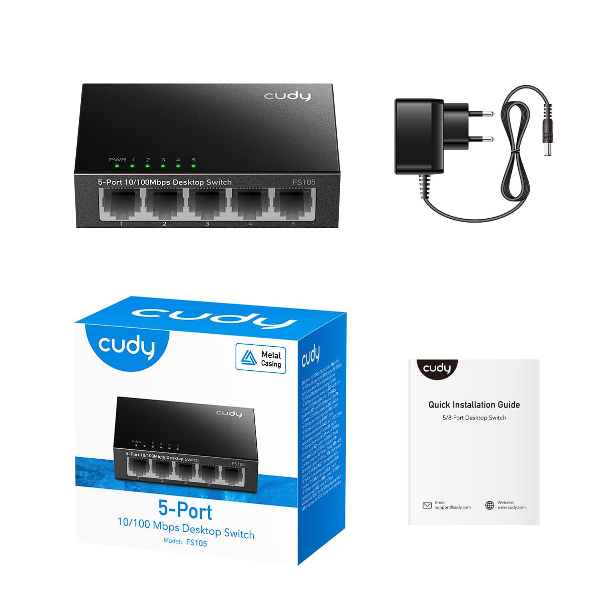 CUDY FS105 5-Port 10/100 Mbps Metal Switch — 3