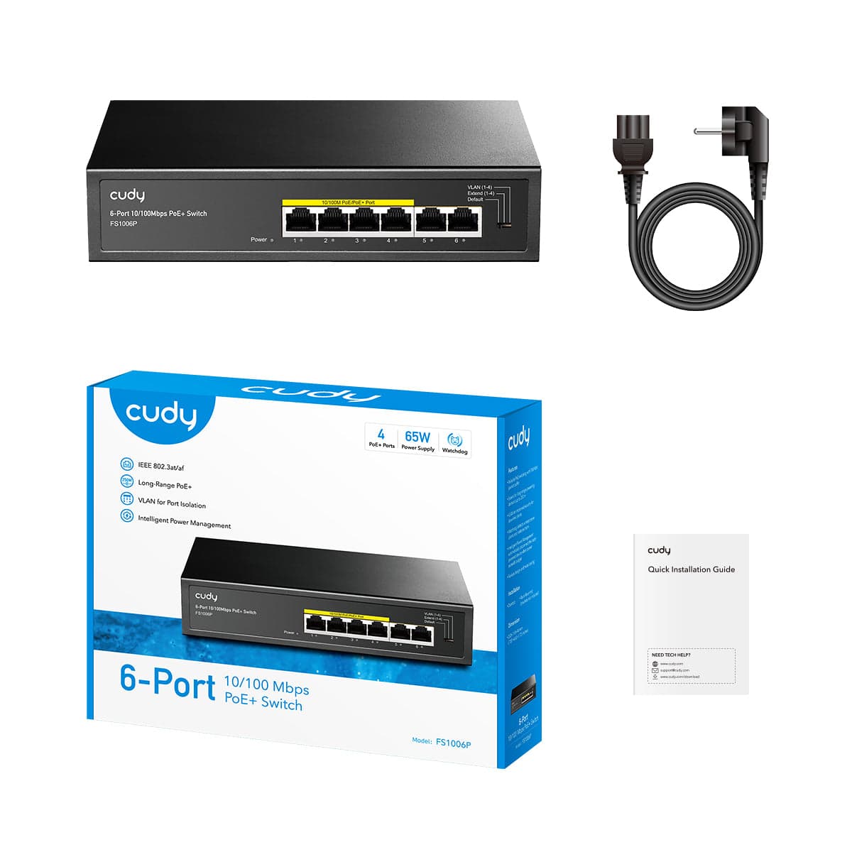 CUDY FS1006P 6 Port 10/100M PoE+ Switch 65W — 2