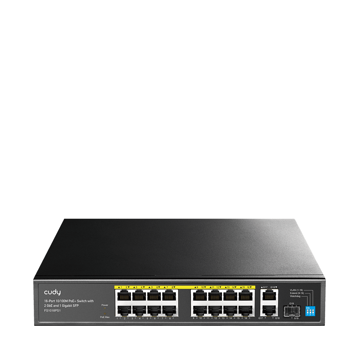 CUDY FS1018PS1 16-Port PoE+ Switch 200W 2 Gigabit Uplink 1 SFP