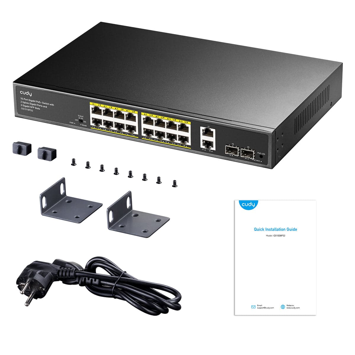 CUDY GS1018PS2 16-Port Gigabit PoE+ Switch 200W 2 SFP Slot — 4