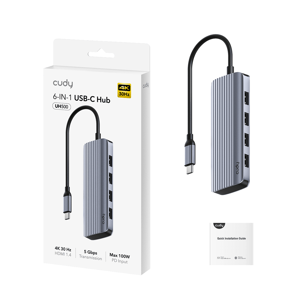 Cudy UH500 - 6-IN-1 USB-C Hub 4K HDMI Çoklayıcı — 4