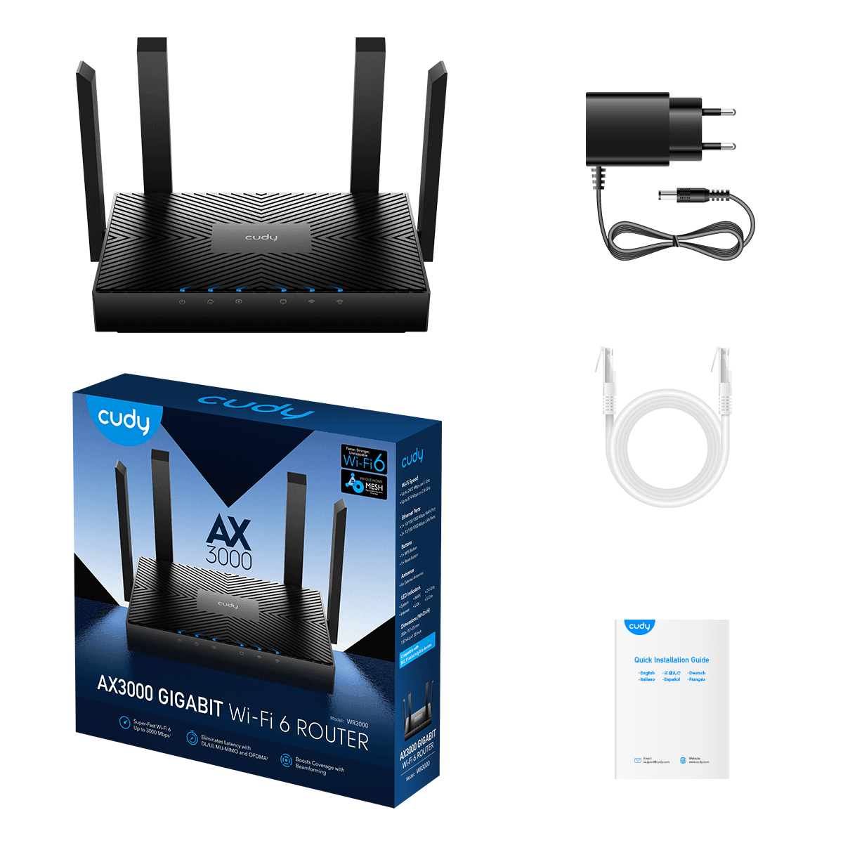 Cudy WR3000 - AX3000 Gigabit Wi-Fi 6 Mesh Router — 6