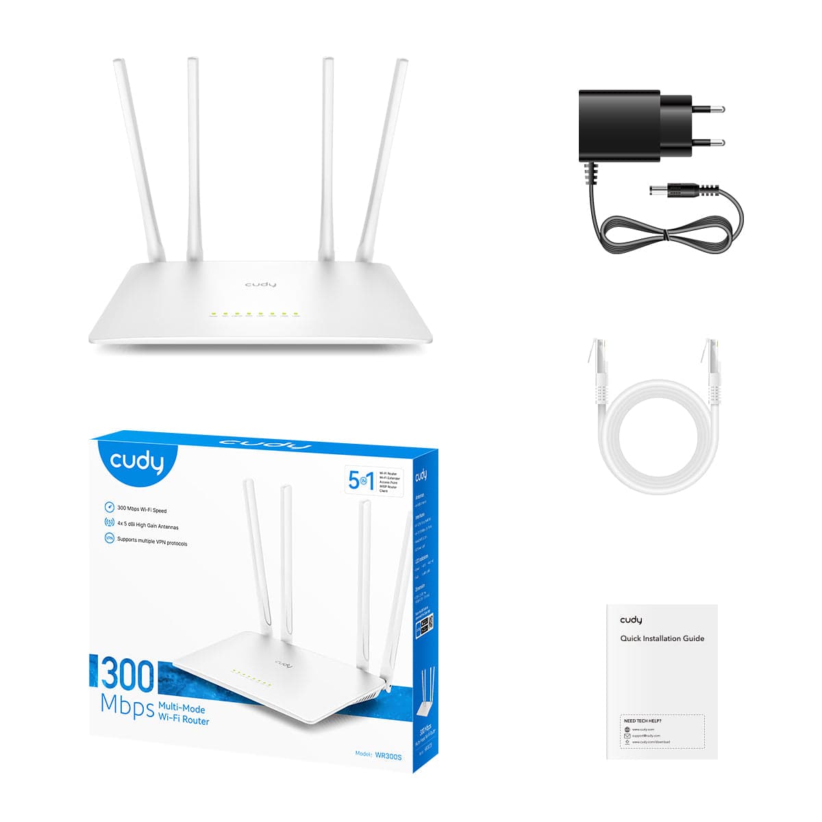 CUDY WR300S N300 Wi-Fi 4 Router — 2