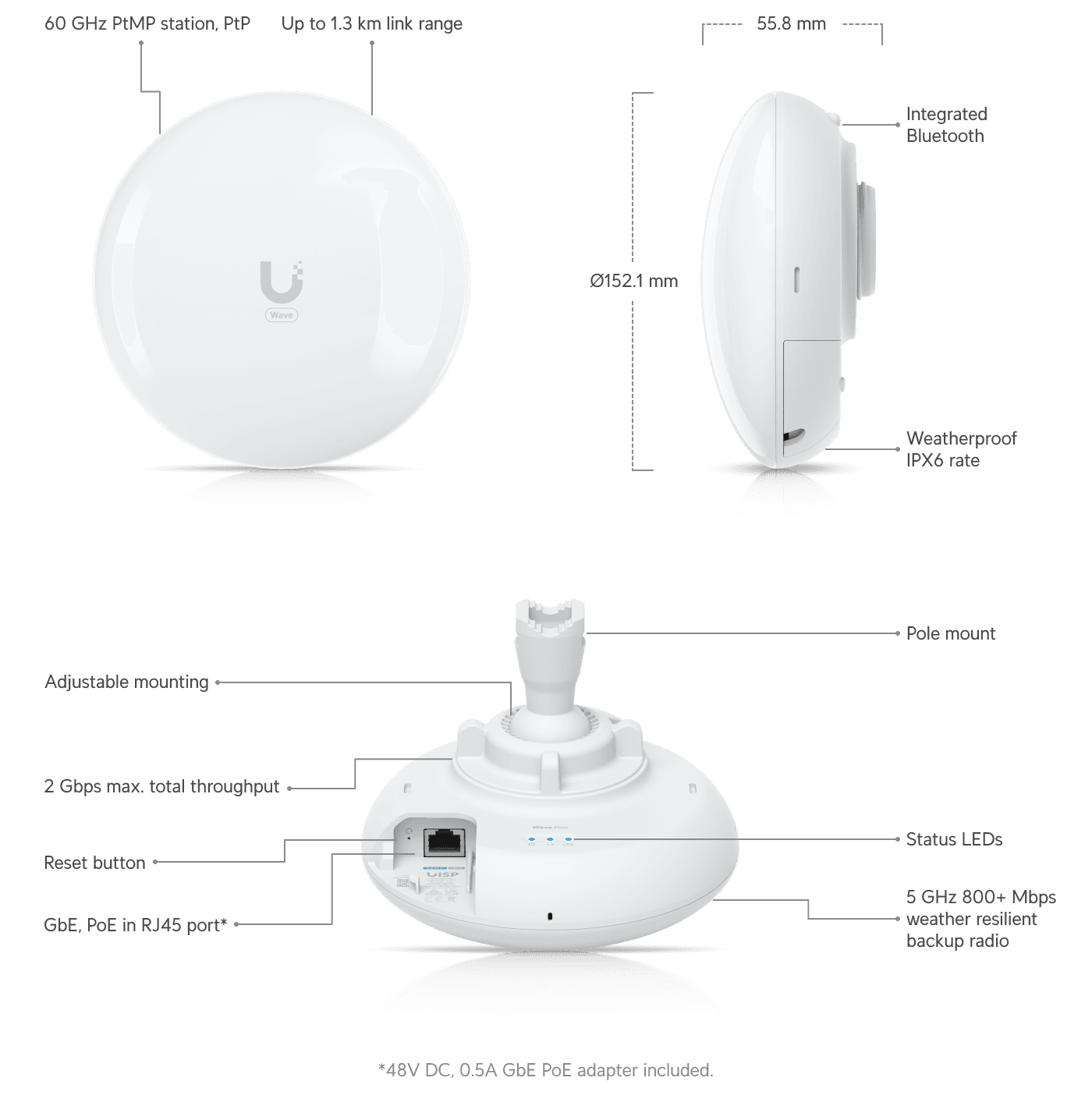 Ubiquiti Wave Pico 60 GHz Noktadan Noktaya Dış Mekan İstasyonu — 2