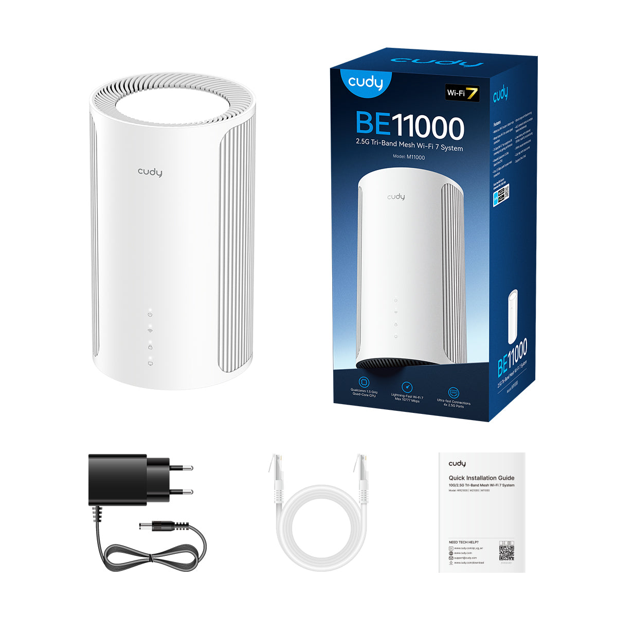Cudy M11000(1-Pack) - BE11000 2.5G Tri-Band Wi-Fi 7 Mesh Solution — 3