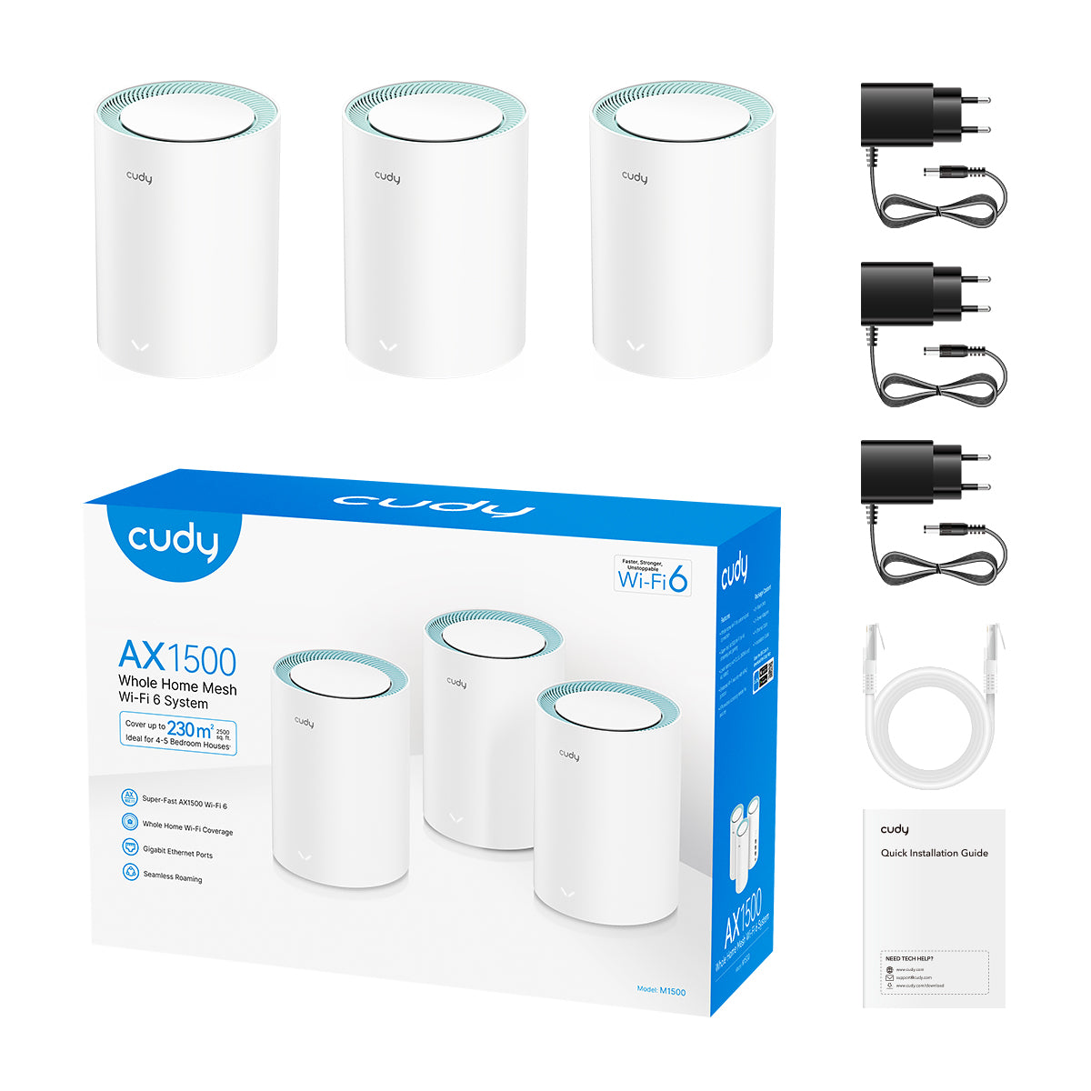 Cudy M1500 (3-Pack) AX1500 Wi-Fi 6 Mesh System — 2
