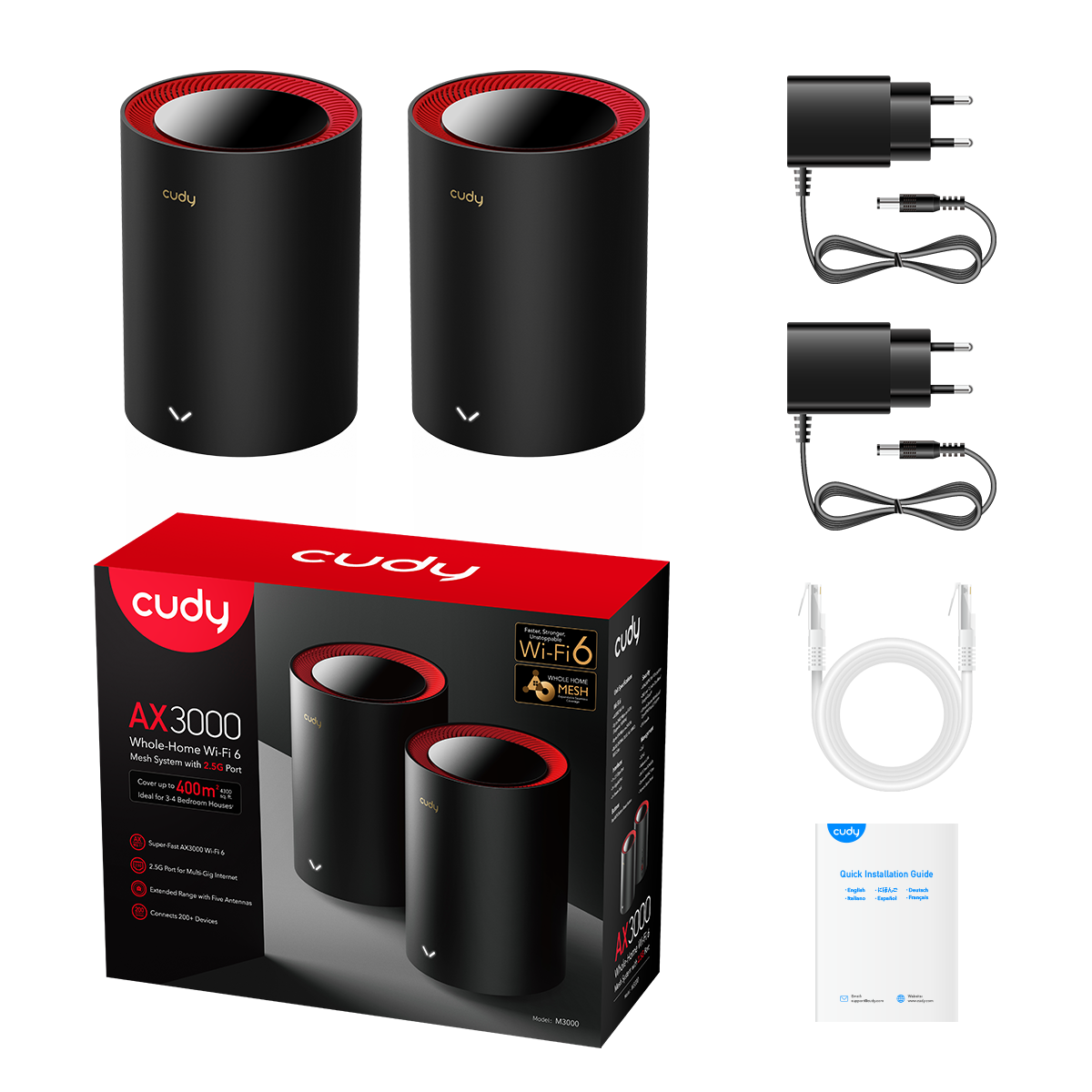 Cudy M3000 (2-Pack) AX3000 Wi-Fi 6 Mesh 2.5G Çözüm — 3