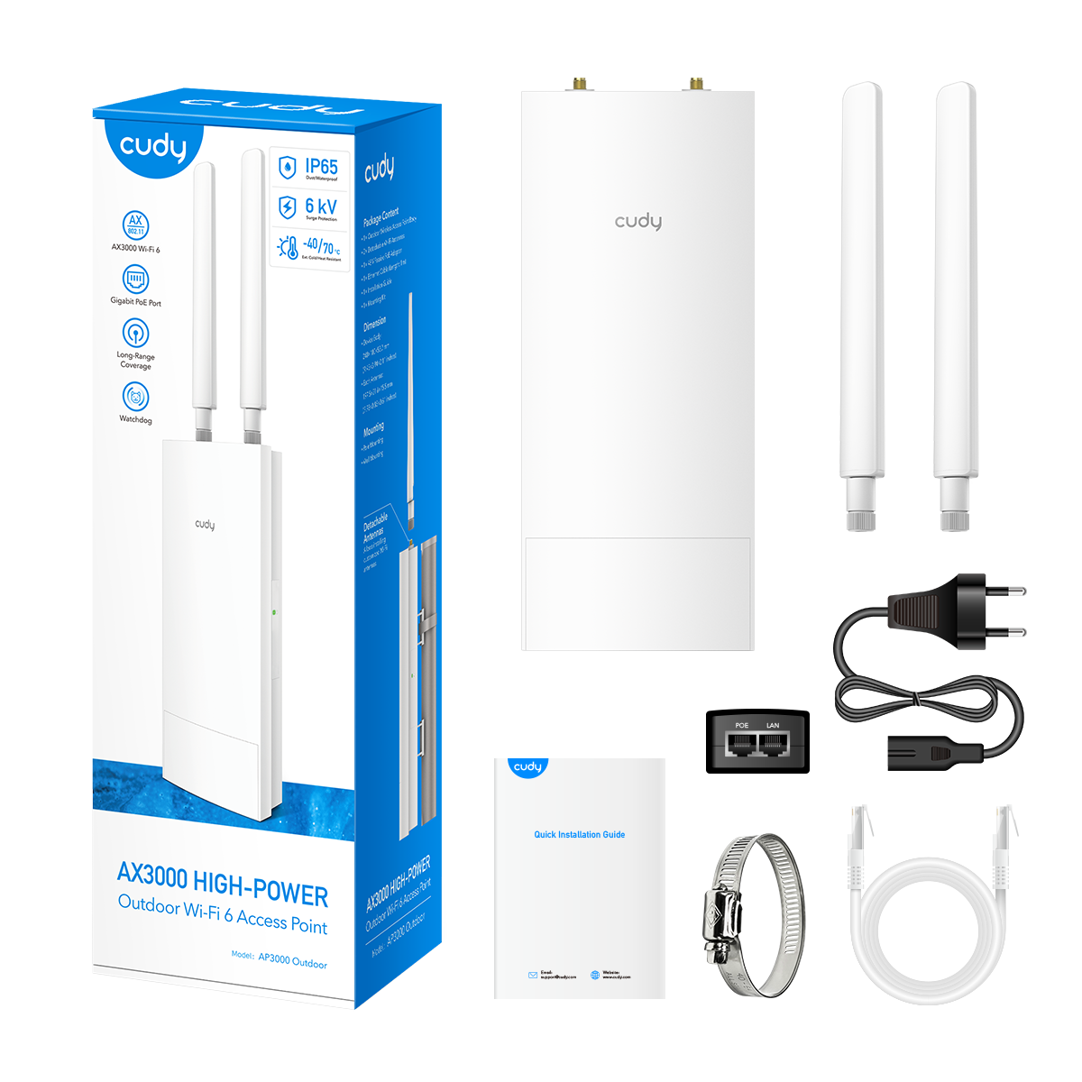Cudy AP3000 Outdoor - AX3000 Yüksek Güçlü WiFi 6 Dış Mekan Access — 6