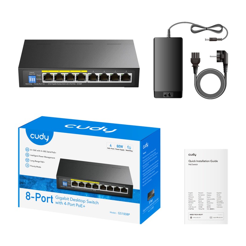 CUDY GS1008P 8-Port Gigabit PoE+ Switch 60W — 2
