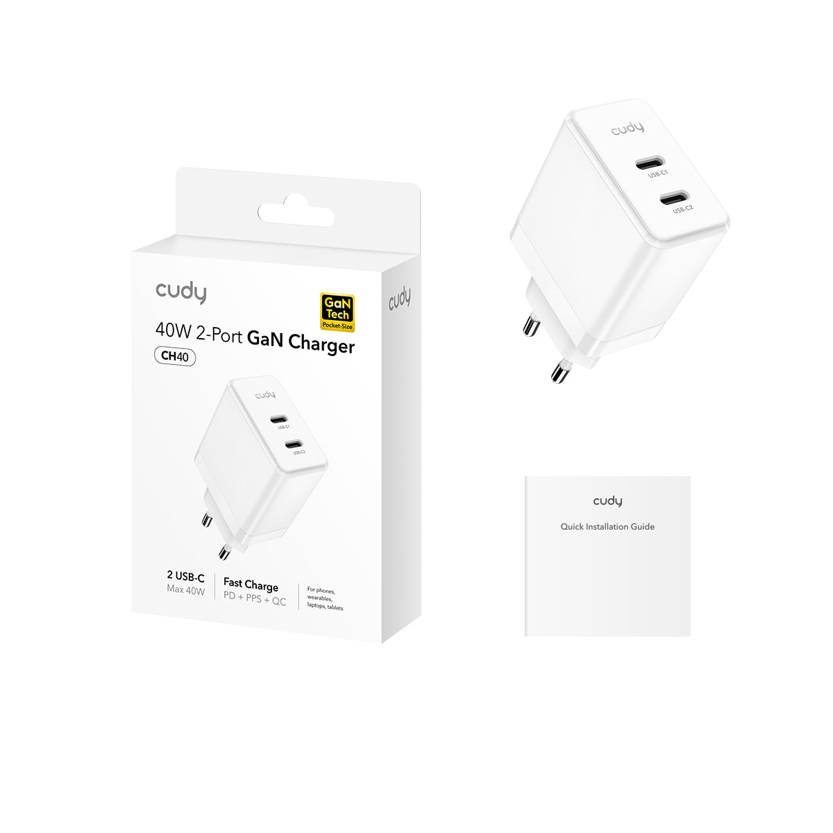 Cudy CH40EU - 2-Port 40W USB-C GaN Şarj Cihazı — 2