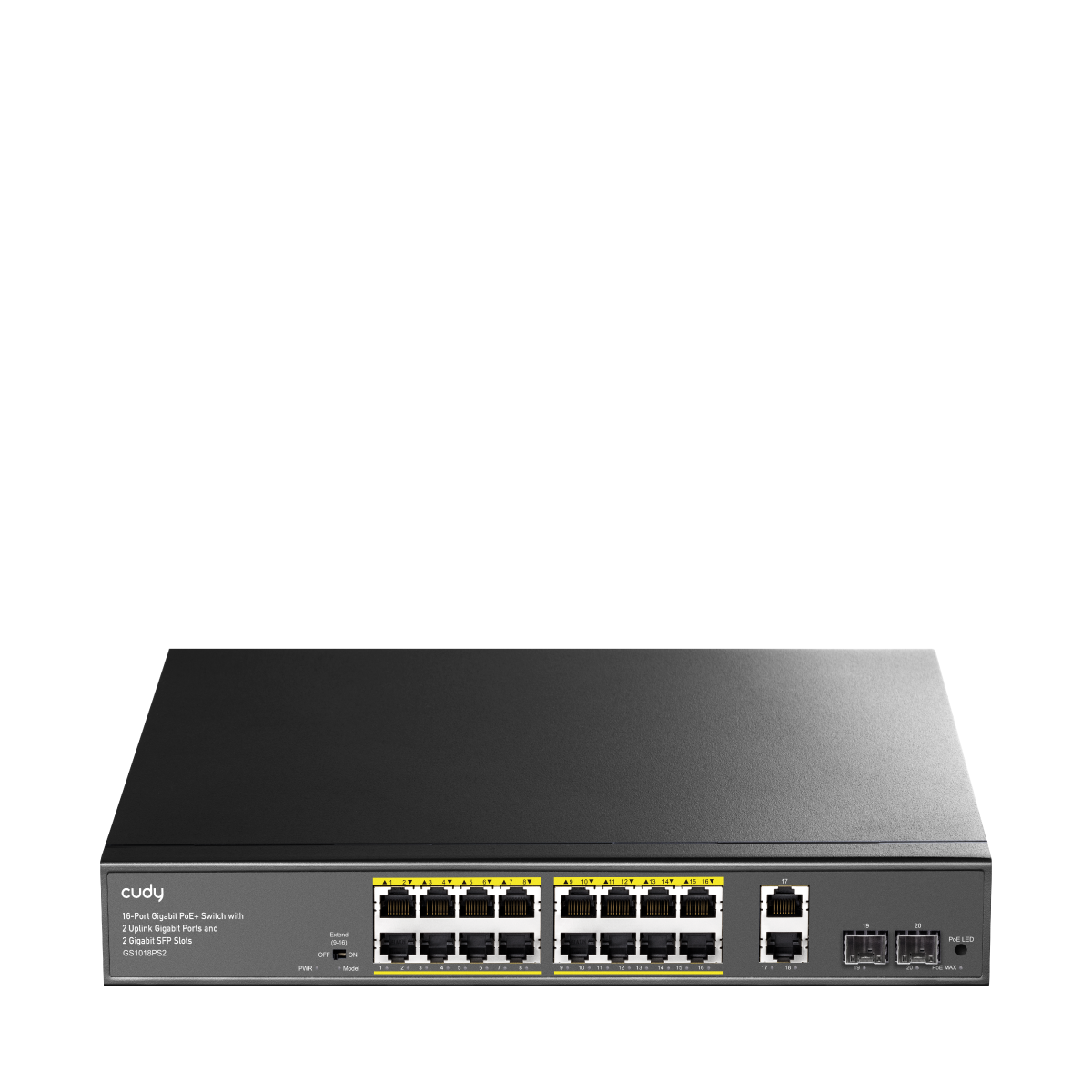 CUDY GS1018PS2 16-Port Gigabit PoE+ Switch 200W 2 SFP Slot — 1