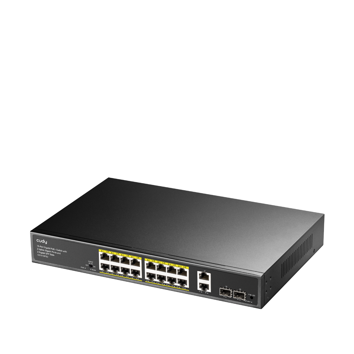 CUDY GS1018PS2 16-Port Gigabit PoE+ Switch 200W 2 SFP Slot — 3