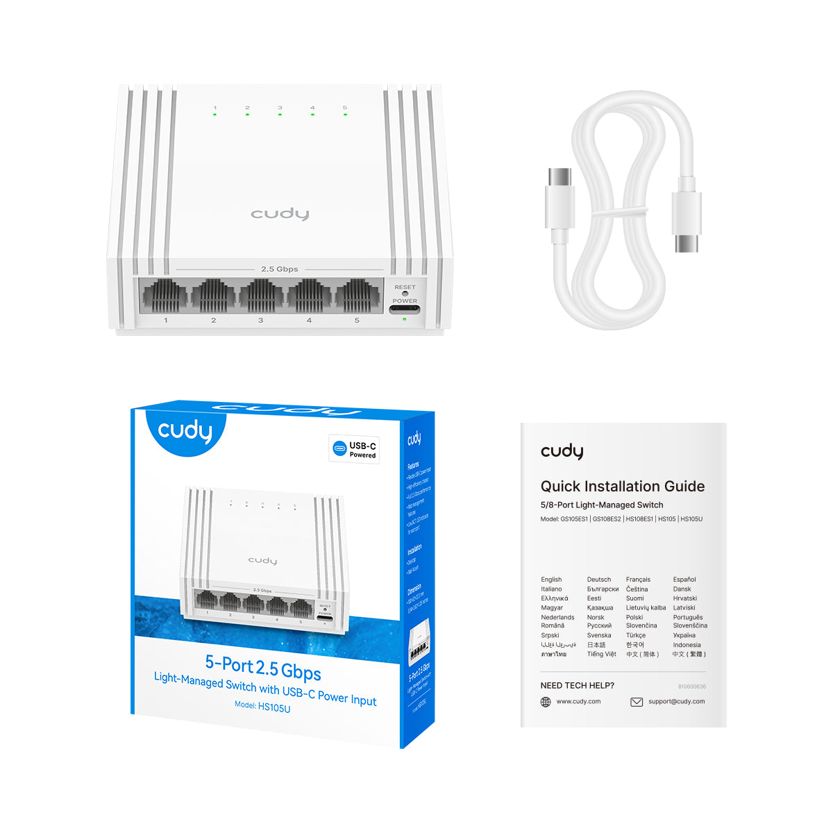 Cudy HS105U - 5 Port 2.5G Light Managed Switch USB-C — 3