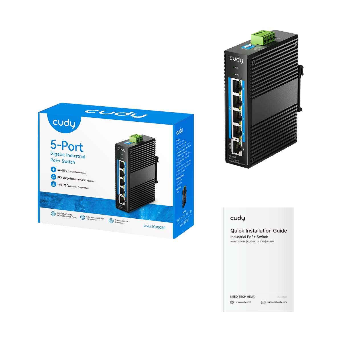 Cudy IG1005P - 5-Port Gigabit Industrial PoE+ Switch — 3