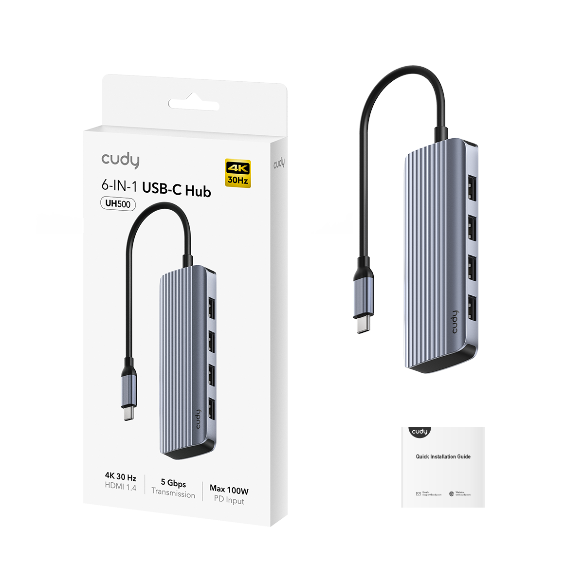 Cudy UH500 - 6-IN-1 USB-C Hub 4K HDMI Çoklayıcı — 4