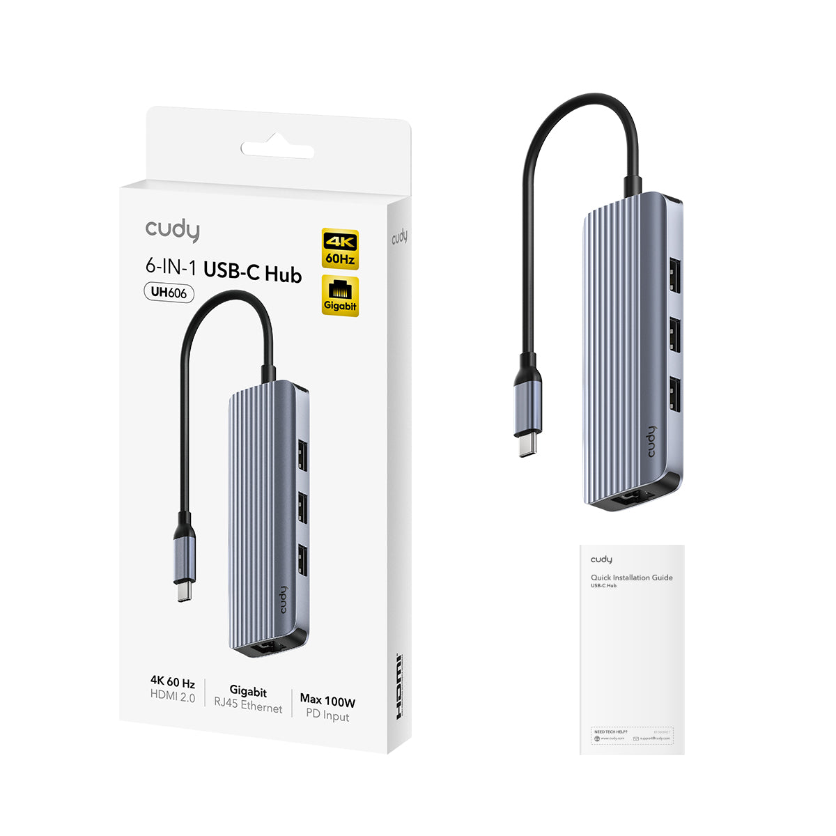 Cudy UH606 - 6-in-1 USB-C Hub GbE 4K@60Hz HDMI — 2