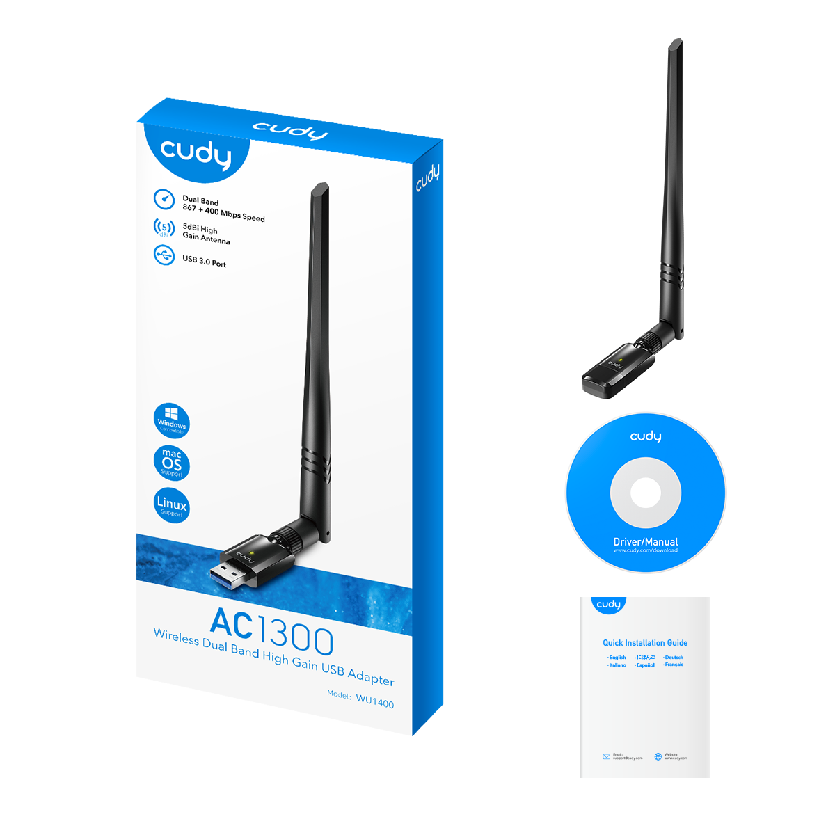 Cudy WU1400 AC1300 Wi-Fi High Gain USB 3.0 Adapter — 6