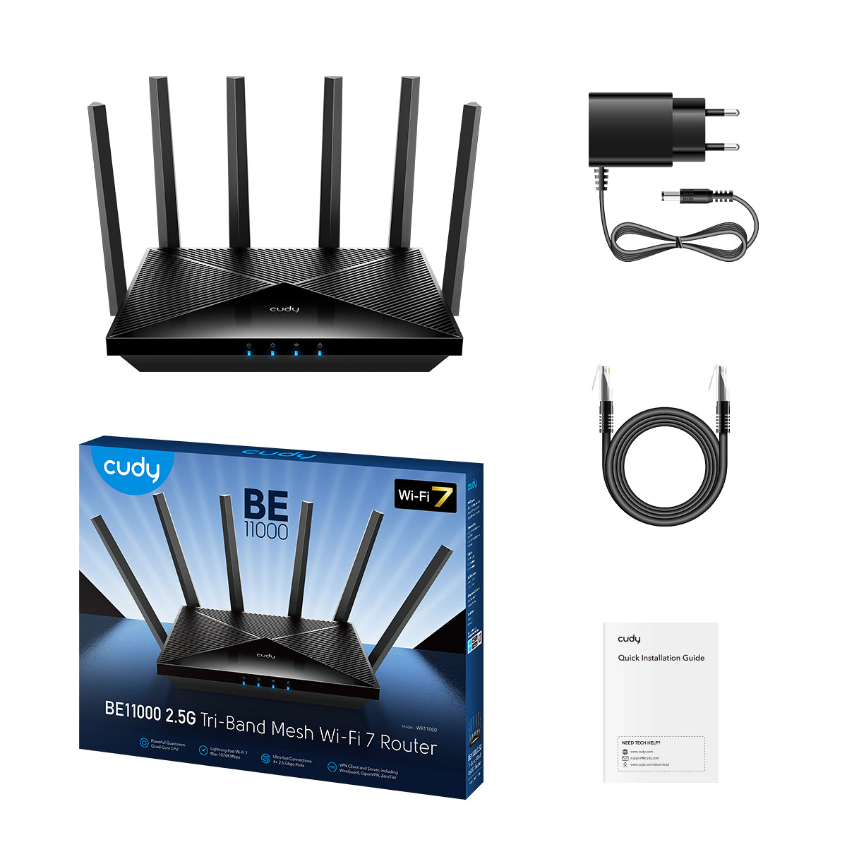 Cudy WR11000 - BE11000 2.5G Tri-Band Wi-Fi 7 Mesh Router — 3