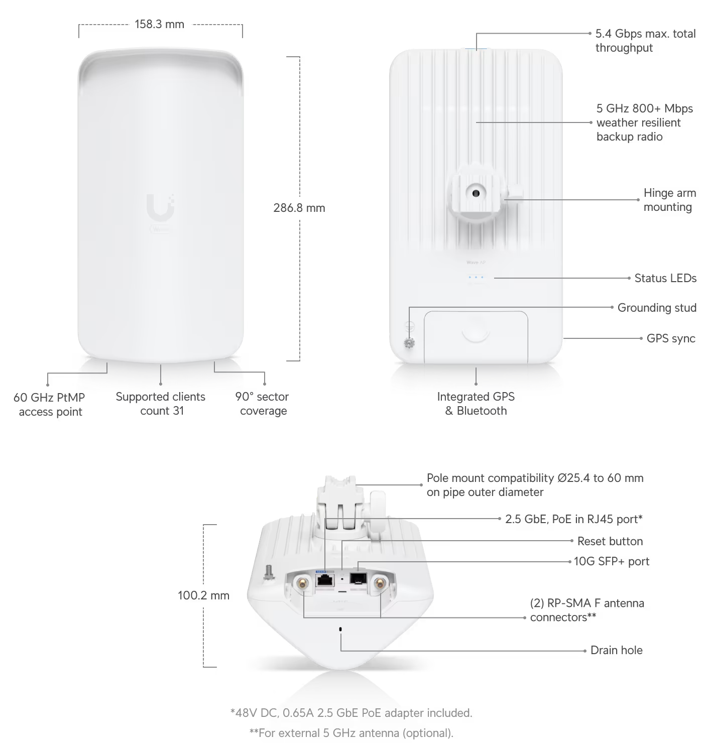 Ubiquiti Wave AP Micro 60 ГГц PtMP уличная точка доступа — 3